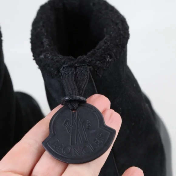 Moncler Hermosa Shearling Suede Quilted Ankle Boots Black 38.5 Woman's - Picture 13 of 16